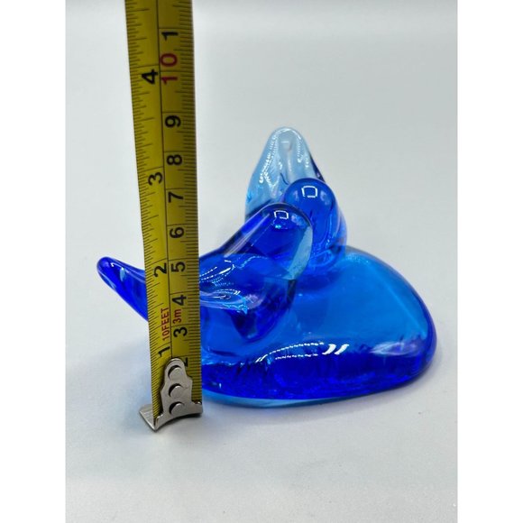 Vintage Pair Glass Blue Birds of Happiness Heart Paperweight Signed Ron Ray 1992 - Picture 11 of 11
